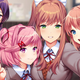 Four anime girls from Doki Doki Literature Club Plus pose for a picture together.